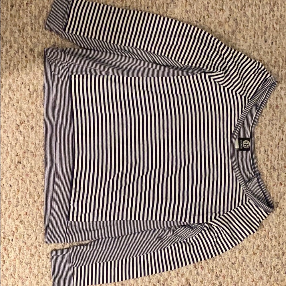 Navy blue and white striped shirt